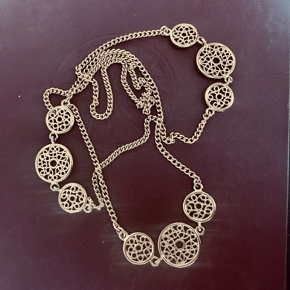 Long Gold-Tone Coin Necklace, No Clasp